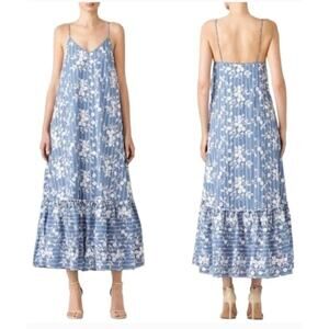 NICHOLAS Bloom Blue & White Floral Embroidered Striped Maxi Dress Size US 8
